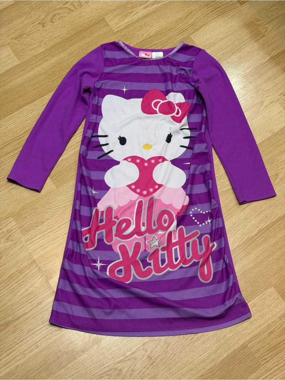 Hello Kitty Girls 10/12 Purple Pink Long Sleeve Nightgown Sanrio Sleepwear